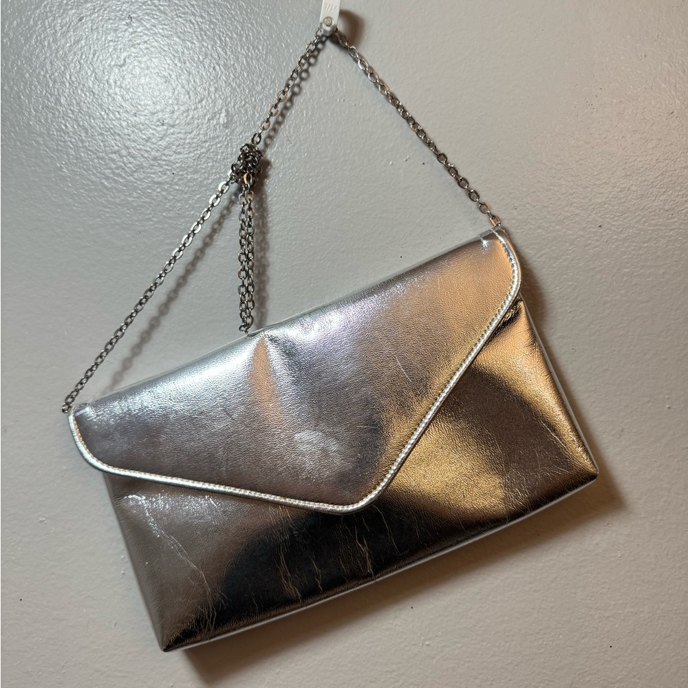 Elegant Silver Wristlet with Chain Strap